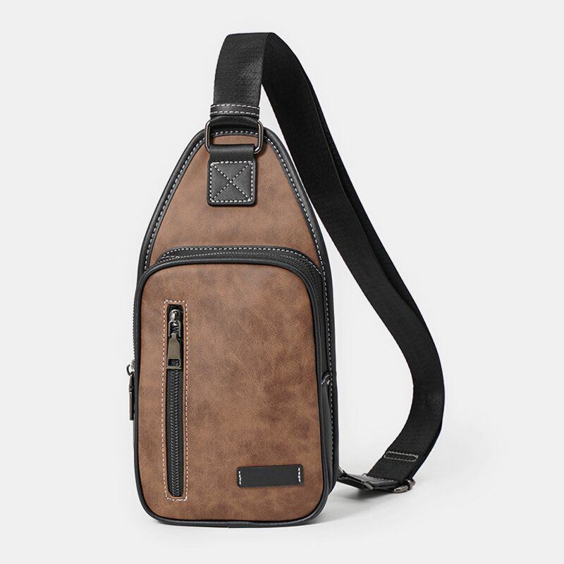 Herren Retro Lässige Wasserdichte Große Kapazität Multifunktions Brusttasche Mit Mehreren Taschen Pu Weiches Leder Umhängetasche