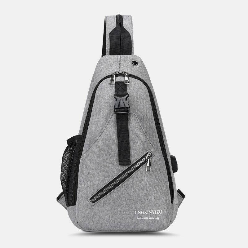 Herren Wasserdichte Multifunktions Usb Aufladbare Kopfhörerloch Brusttaschen Rucksack Umhängetasche Umhängetaschen