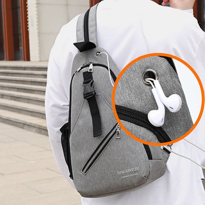 Herren Wasserdichte Multifunktions Usb Aufladbare Kopfhörerloch Brusttaschen Rucksack Umhängetasche Umhängetaschen