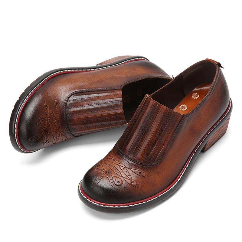 Bequeme Elastische Retro Slipper Aus Echtem Leder Für Damen Mit Runder Zehenpartie Und Niedrigem Absatz