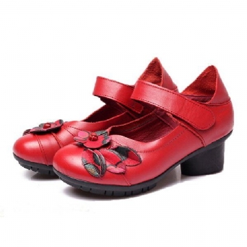 Damen Leder Folkways Hakenschlaufe Mit Mittlerem Absatz Original Bequeme Retro Schuhe