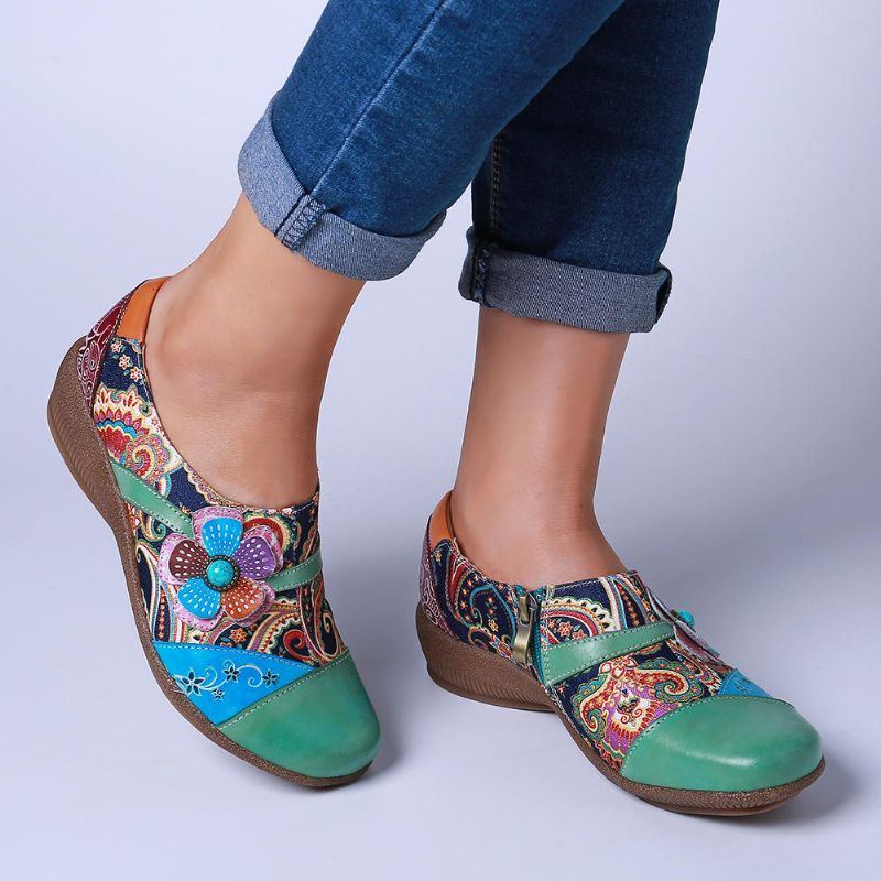 Damen Lässige Pumps Mit Blumenreißverschluss