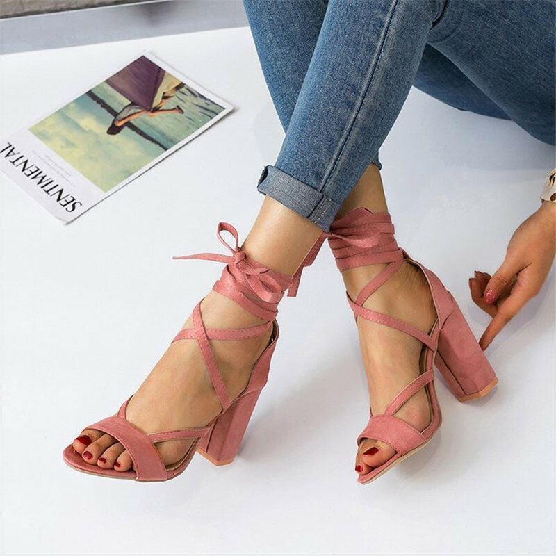 Damen Plus Size Riemchen Open Toe Wildleder High Heel Sommersandalen