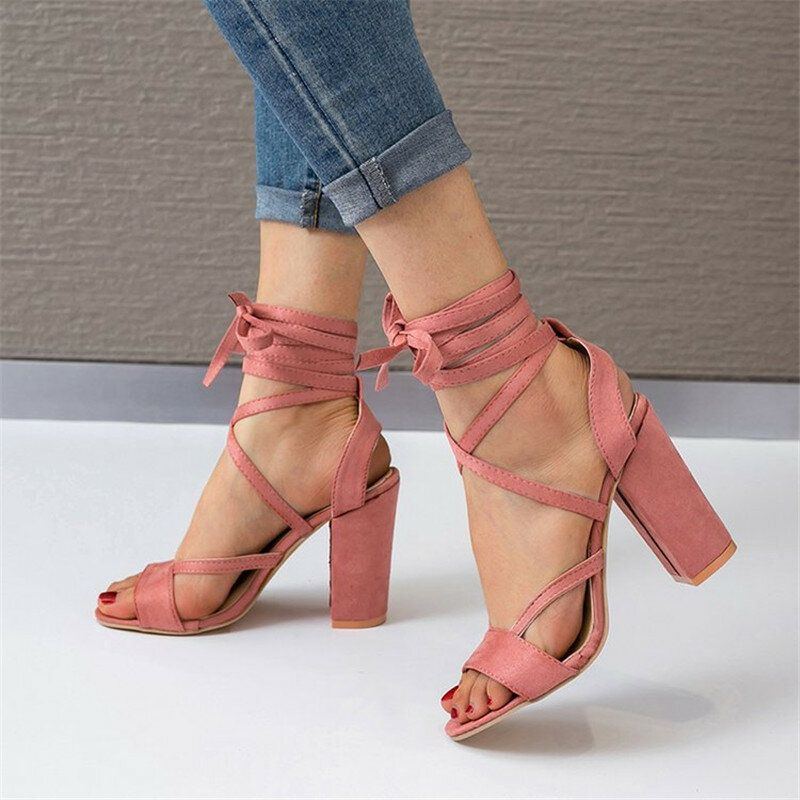 Damen Plus Size Riemchen Open Toe Wildleder High Heel Sommersandalen