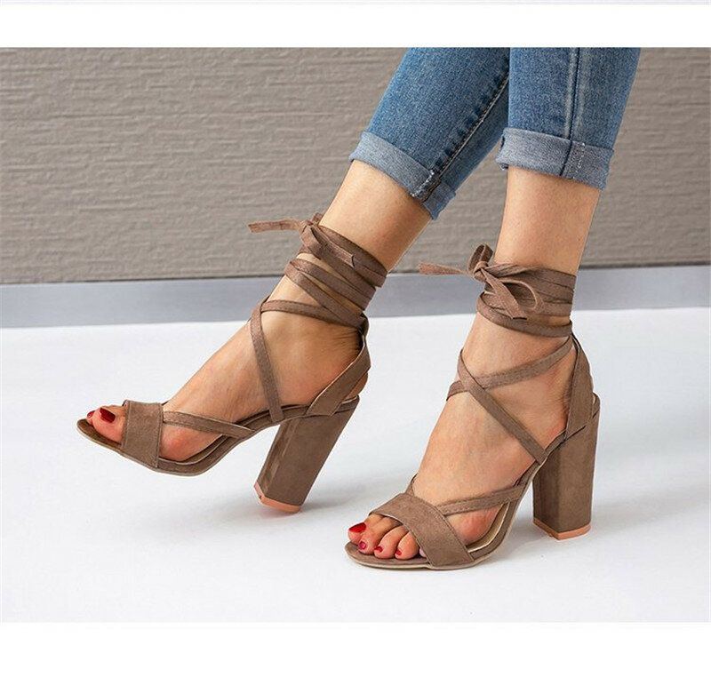 Damen Plus Size Riemchen Open Toe Wildleder High Heel Sommersandalen