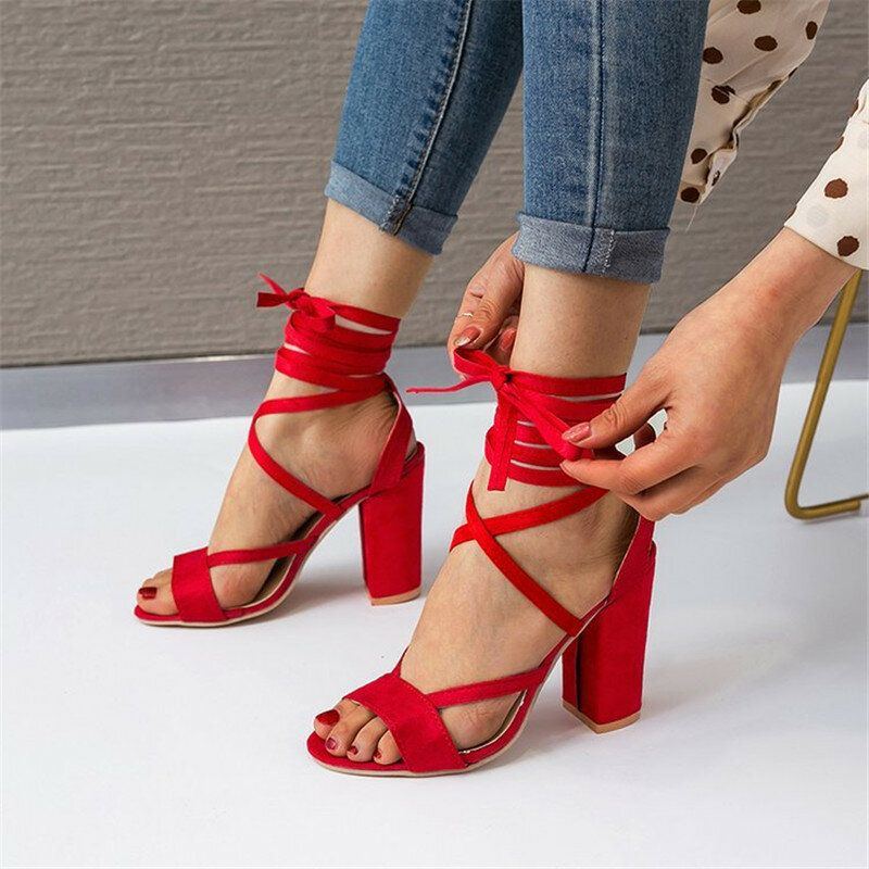 Damen Plus Size Riemchen Open Toe Wildleder High Heel Sommersandalen