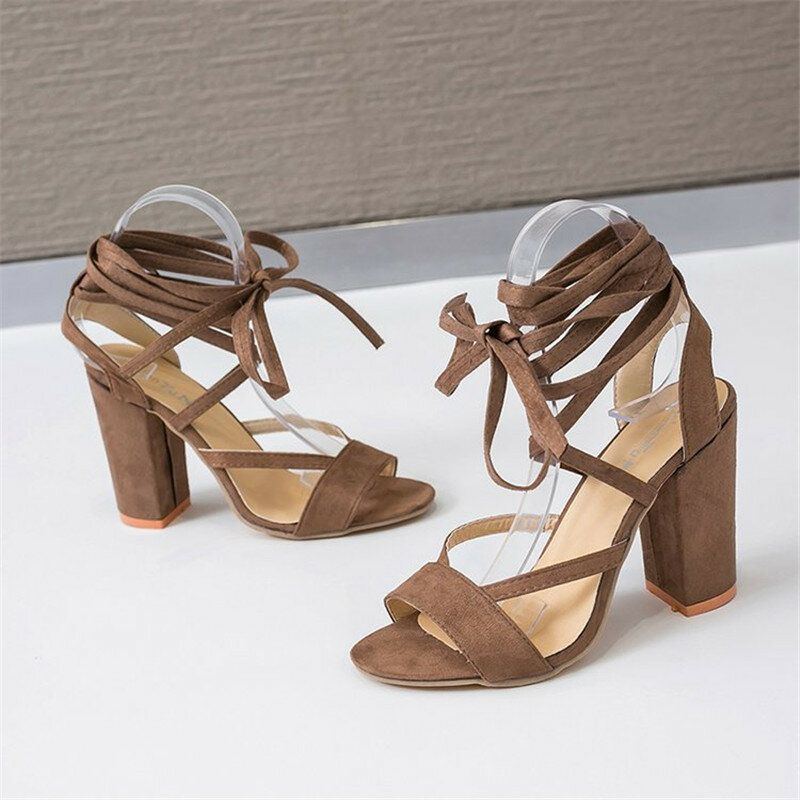 Damen Plus Size Riemchen Open Toe Wildleder High Heel Sommersandalen