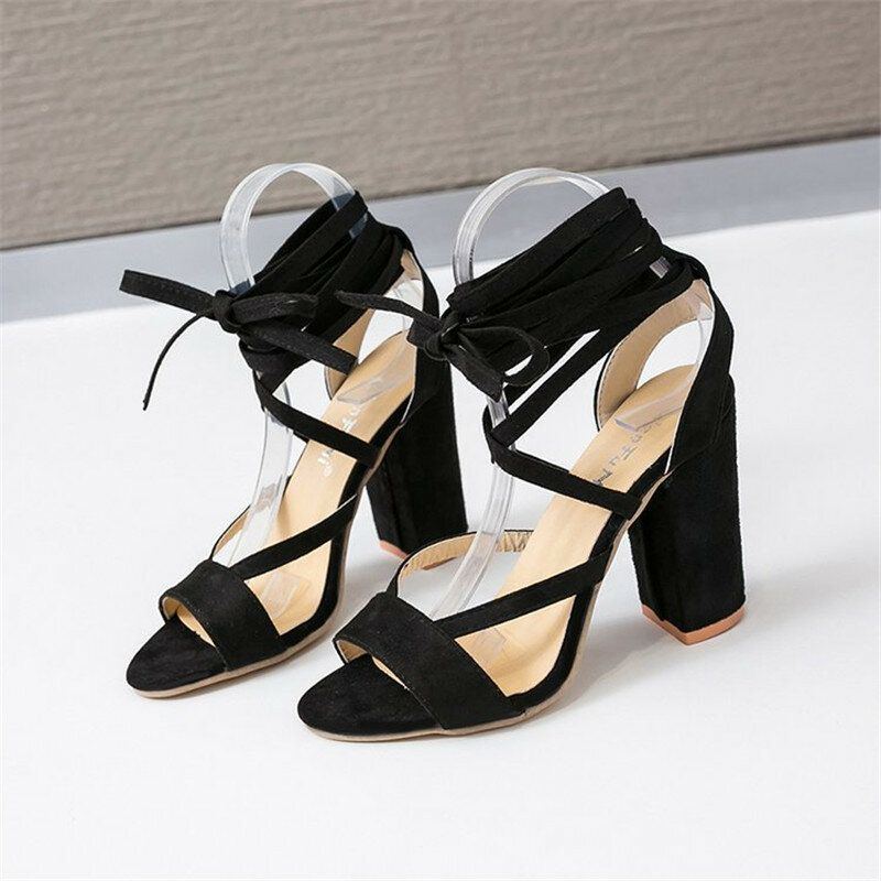 Damen Plus Size Riemchen Open Toe Wildleder High Heel Sommersandalen