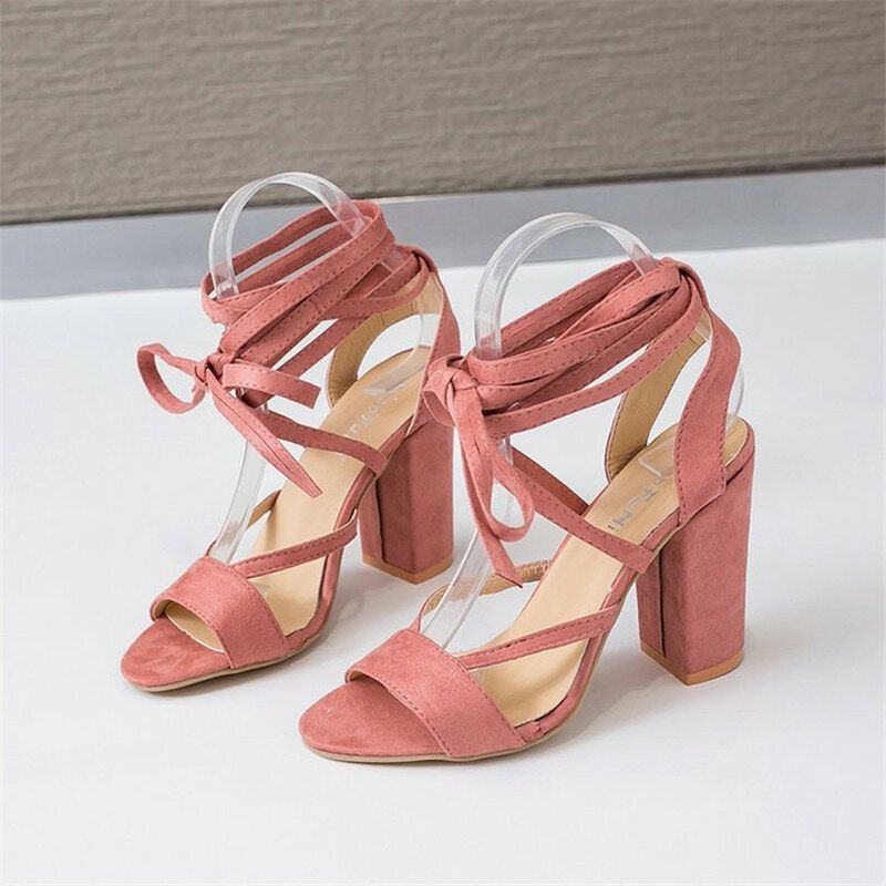 Damen Plus Size Riemchen Open Toe Wildleder High Heel Sommersandalen