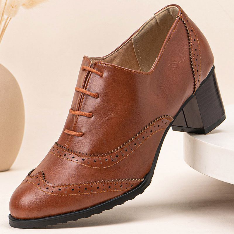 Große Damen Schnürschuhe Mit Bequemen Retro Oxfords Heels