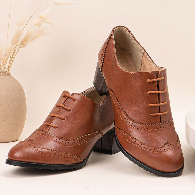 Große Damen Schnürschuhe Mit Bequemen Retro Oxfords Heels