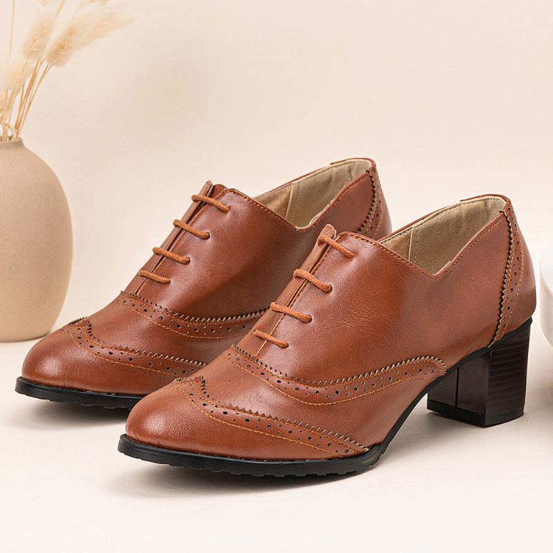 Große Damen Schnürschuhe Mit Bequemen Retro Oxfords Heels