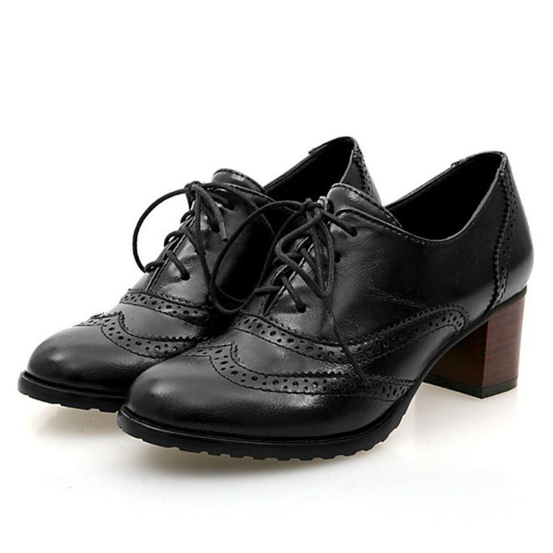 Große Damen Schnürschuhe Mit Bequemen Retro Oxfords Heels