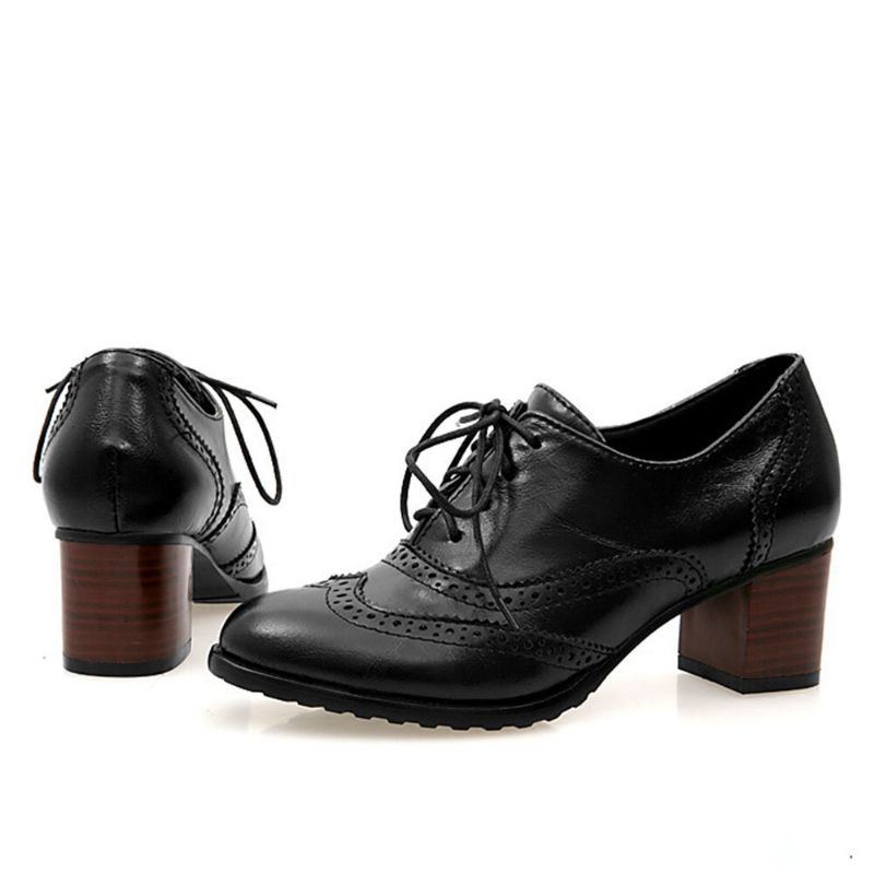 Große Damen Schnürschuhe Mit Bequemen Retro Oxfords Heels