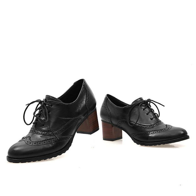 Große Damen Schnürschuhe Mit Bequemen Retro Oxfords Heels