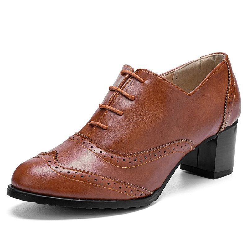 Große Damen Schnürschuhe Mit Bequemen Retro Oxfords Heels