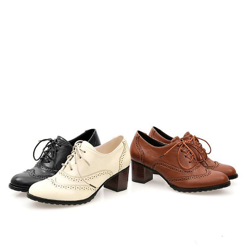 Große Damen Schnürschuhe Mit Bequemen Retro Oxfords Heels