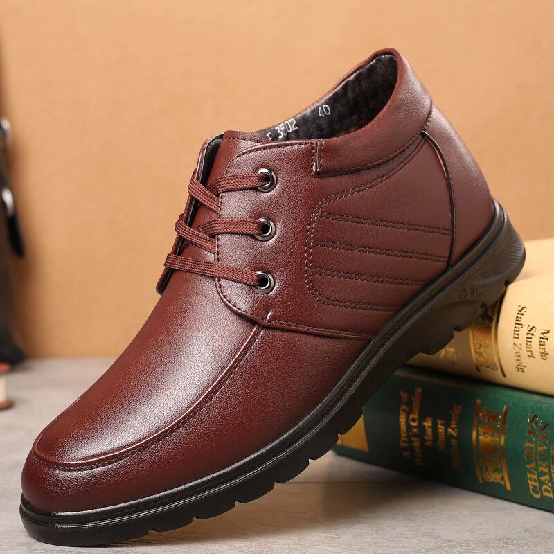 Bequeme Mikrofaser Leder Warme Gefütterte Business Casual Schnürstiefel Für Herren