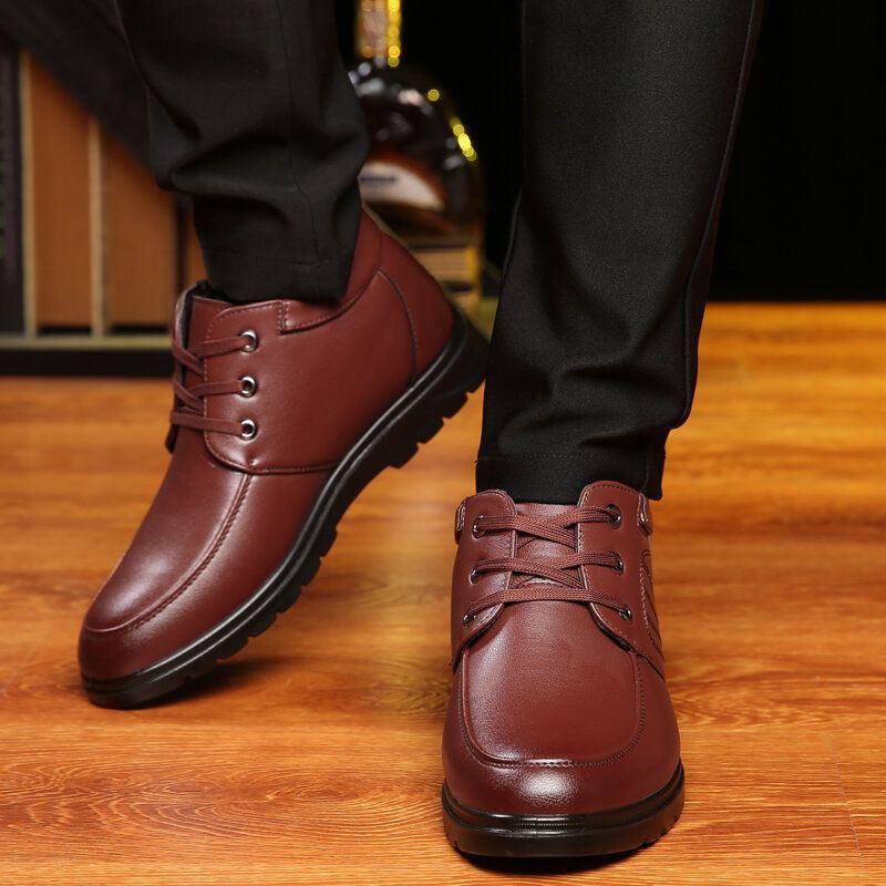 Bequeme Mikrofaser Leder Warme Gefütterte Business Casual Schnürstiefel Für Herren