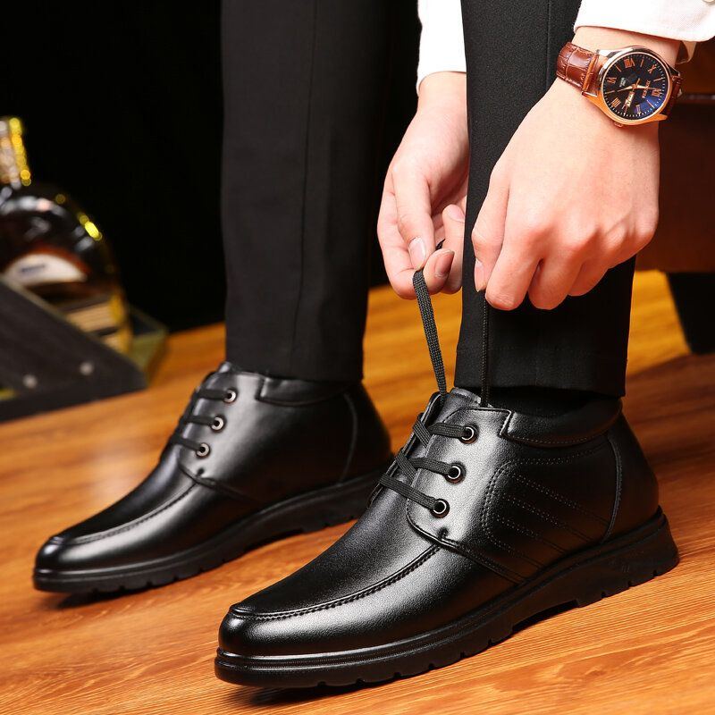 Bequeme Mikrofaser Leder Warme Gefütterte Business Casual Schnürstiefel Für Herren