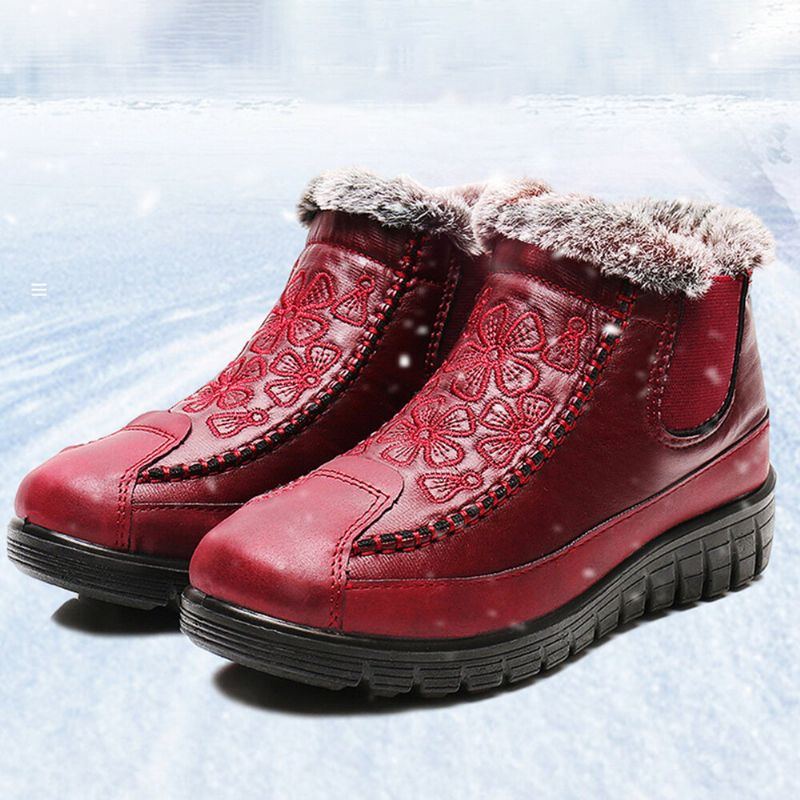 Bequeme Mit Blumen Bestickte Wasserdichte Warm Gefütterte Baumwoll Schneestiefel Für Damen