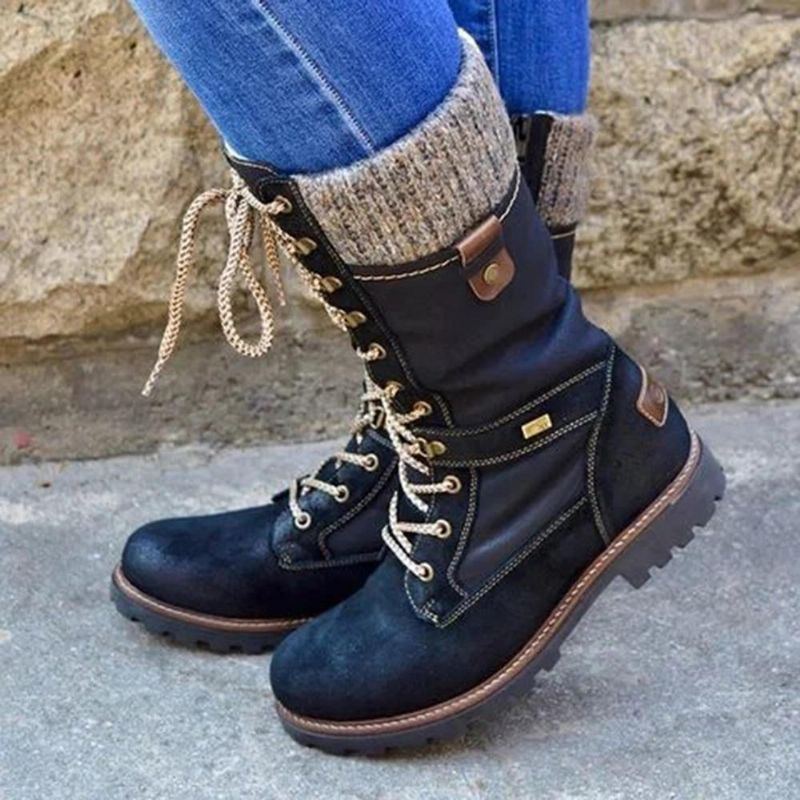 Bequeme Runde Zehen Schnürstiefel Für Damen In Übergröße