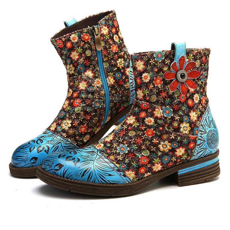 Bequeme Stiefeletten Aus Echtem Leder Mit Blumenspleißen Für Damen