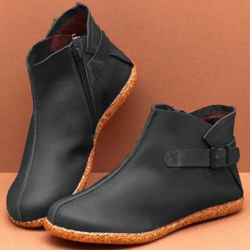 Bequeme Weiche Damen Retro Stiefel Zum Hineinschlüpfen Mit Runder Zehenpartie Und Flacher Stiefelette