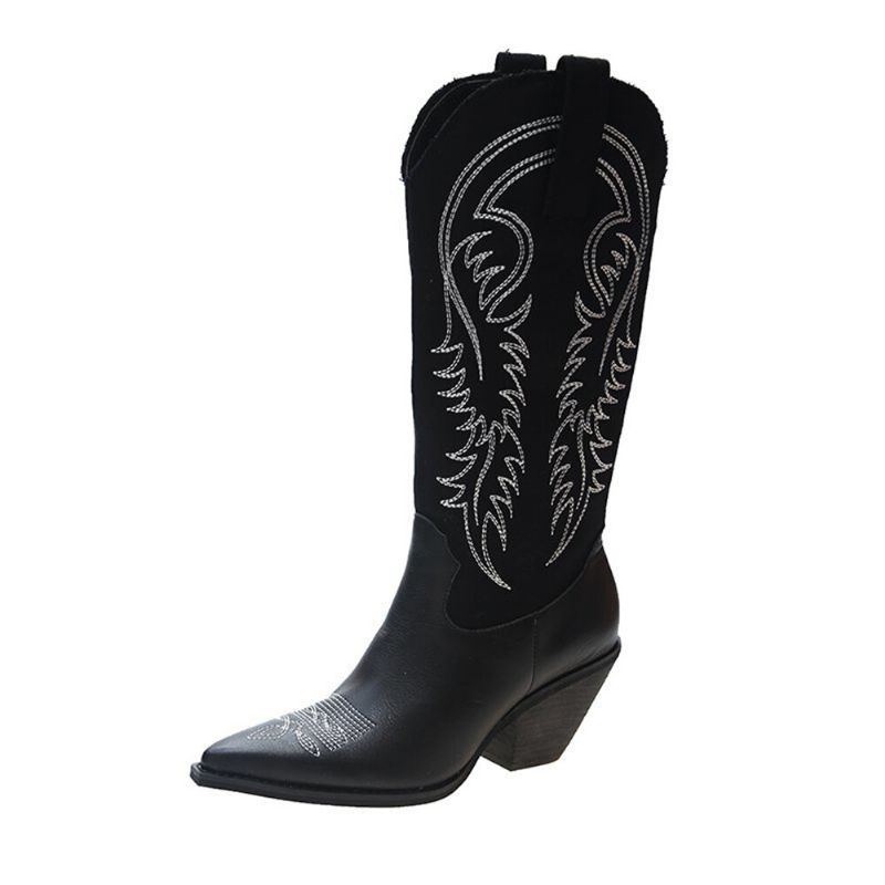 Bestickte Damen Cowboystiefel Mit Spitzer Zehenpartie Und Dickem Absatz