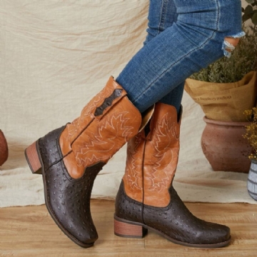 Bestickte Gespleißte Rutschfeste Mittelhohe Cowboystiefel Für Damen