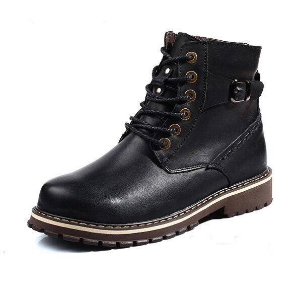 Big Size Herren Winter Baumwollstiefel Schnürstiefel Aus Leder Und Plüsch