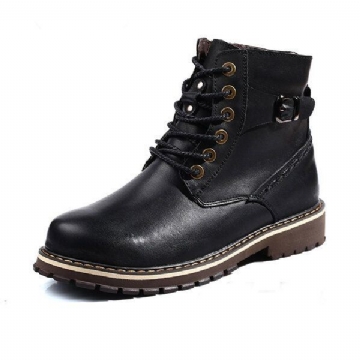 Big Size Herren Winter Baumwollstiefel Schnürstiefel Aus Leder Und Plüsch