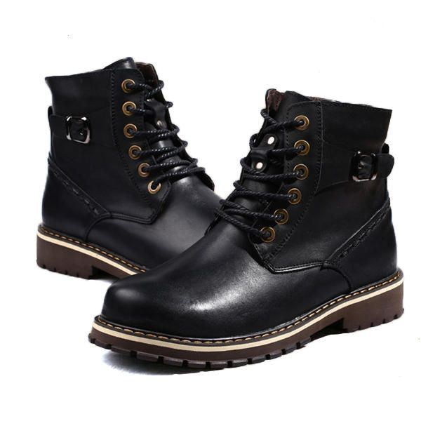 Big Size Herren Winter Baumwollstiefel Schnürstiefel Aus Leder Und Plüsch