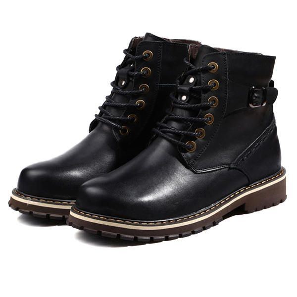 Big Size Herren Winter Baumwollstiefel Schnürstiefel Aus Leder Und Plüsch