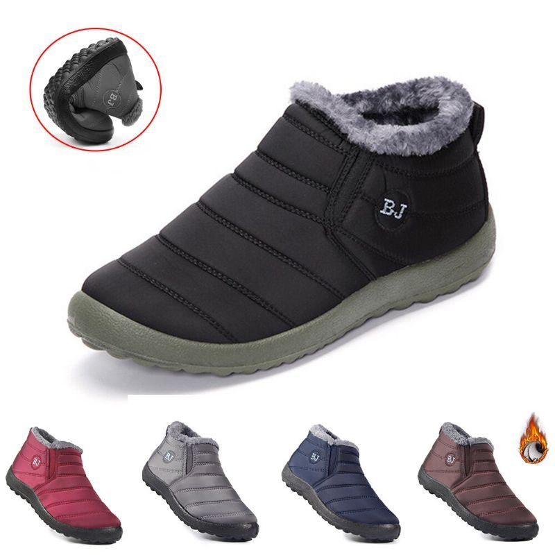 Bj Shoes Warme Flache Knöchelhohe Schneestiefel Mit Wollfutter Für Damen