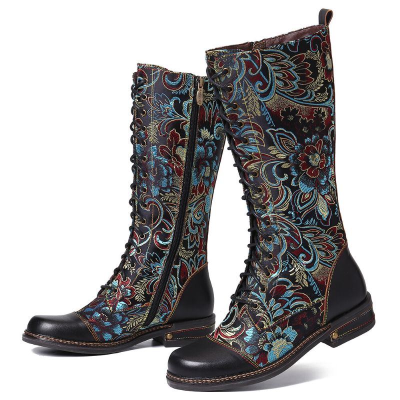 Blumen Muster Bunte Elegante Reißverschluss Stiefel Der Damen