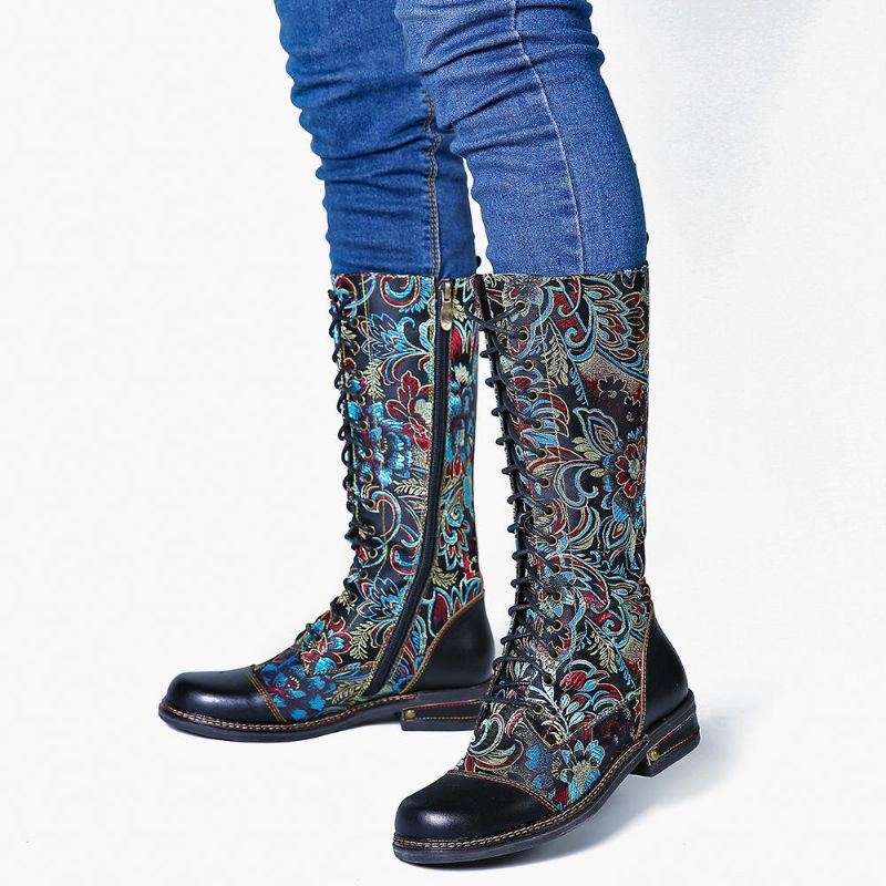 Blumen Muster Bunte Elegante Reißverschluss Stiefel Der Damen