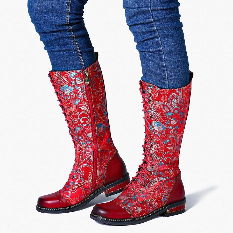 Blumen Muster Bunte Elegante Reißverschluss Stiefel Der Damen