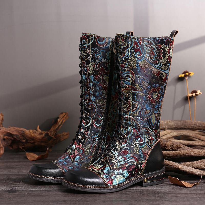 Blumen Muster Bunte Elegante Reißverschluss Stiefel Der Damen