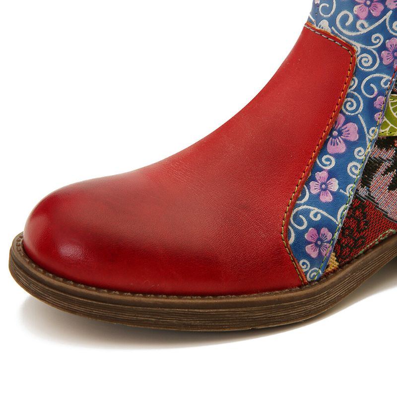 Chelsea Stiefeletten Aus Leder Mit Blumenmuster Und Rutschfester Runder Zehenpartie Und Reißverschluss Für Damen