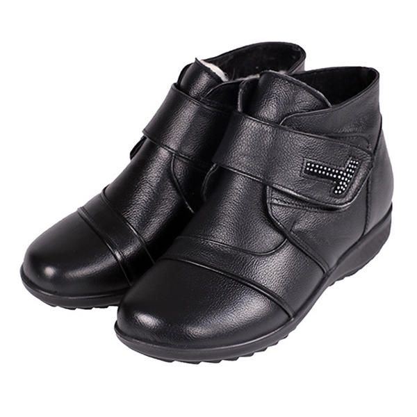 Damen Baumwollstiefel Aus Echtem Leder Halten Warm Lässige Stiefeletten