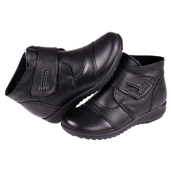 Damen Baumwollstiefel Aus Echtem Leder Halten Warm Lässige Stiefeletten