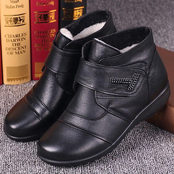 Damen Baumwollstiefel Aus Echtem Leder Halten Warm Lässige Stiefeletten