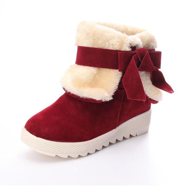 Damen Bowknot Faux Fur Gefütterte Comfort Flats Warm Snow Ankle Boots