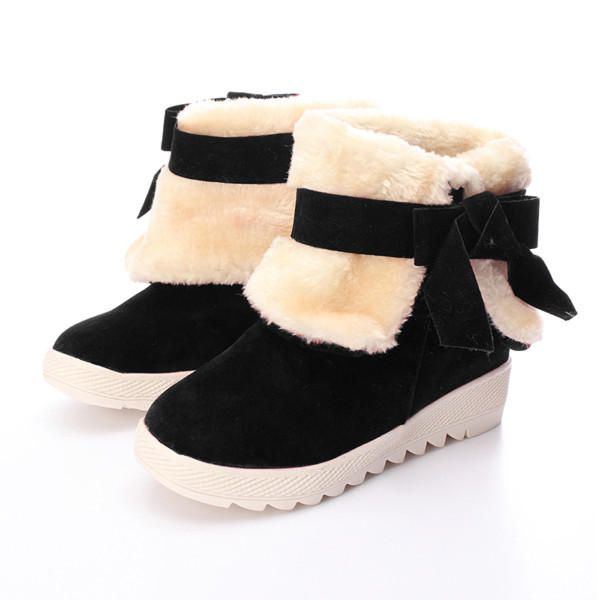 Damen Bowknot Faux Fur Gefütterte Comfort Flats Warm Snow Ankle Boots