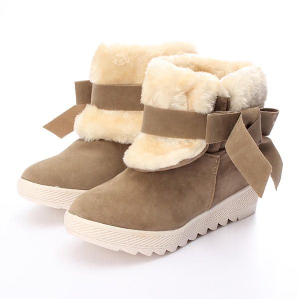 Damen Bowknot Faux Fur Gefütterte Comfort Flats Warm Snow Ankle Boots