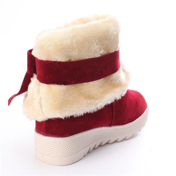 Damen Bowknot Faux Fur Gefütterte Comfort Flats Warm Snow Ankle Boots