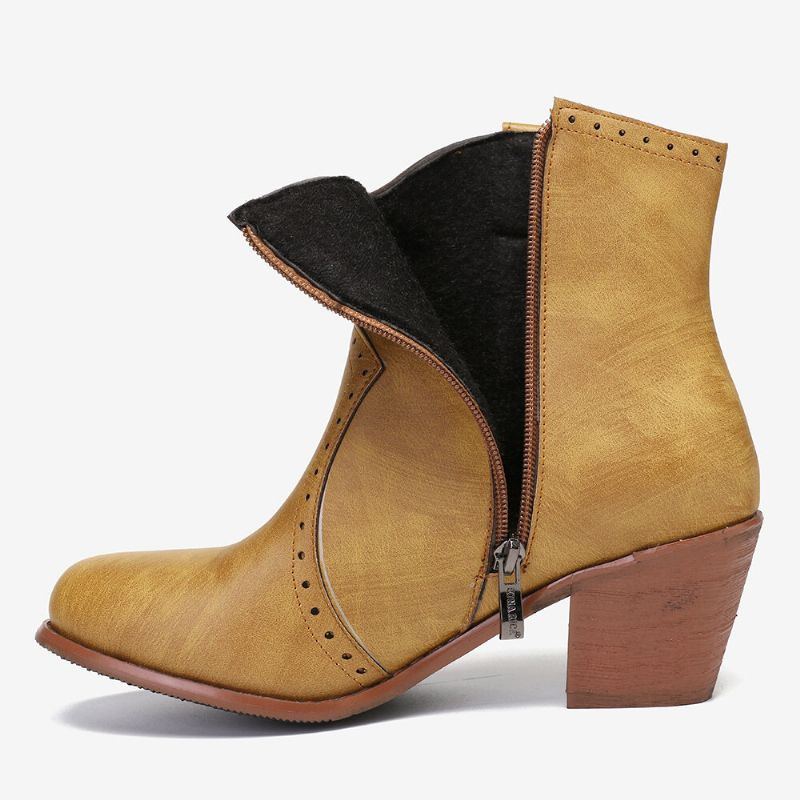 Damen Casual Retro Spitzschuh Reißverschluss Blockabsatz Stiefeletten