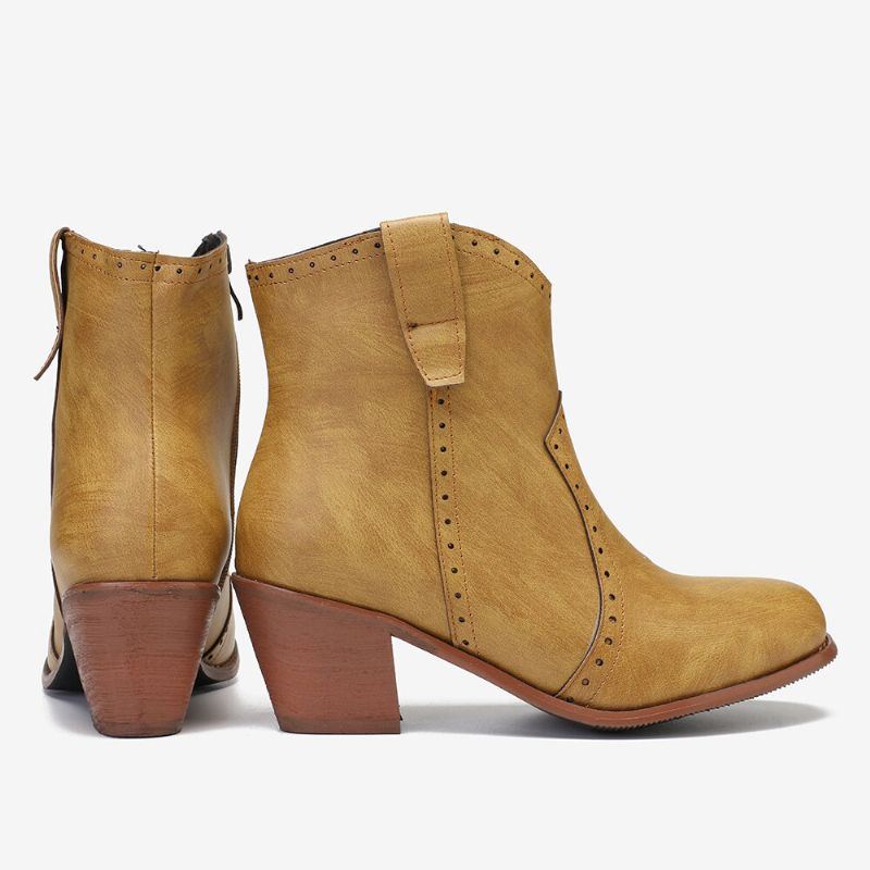 Damen Casual Retro Spitzschuh Reißverschluss Blockabsatz Stiefeletten