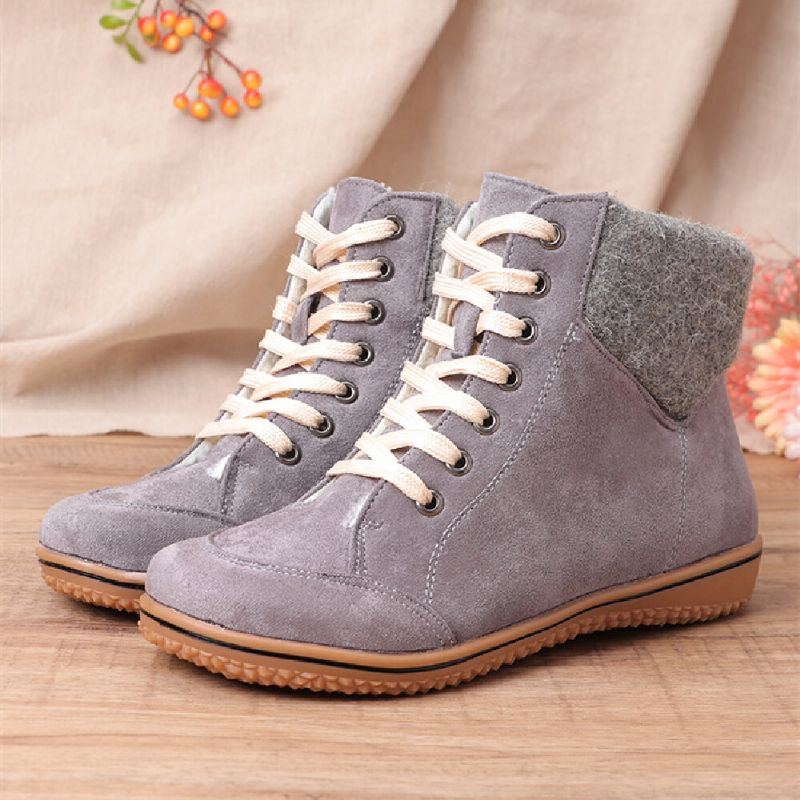 Damen Casual Woolen Splicing Warm Futter Lace Up Short Boots